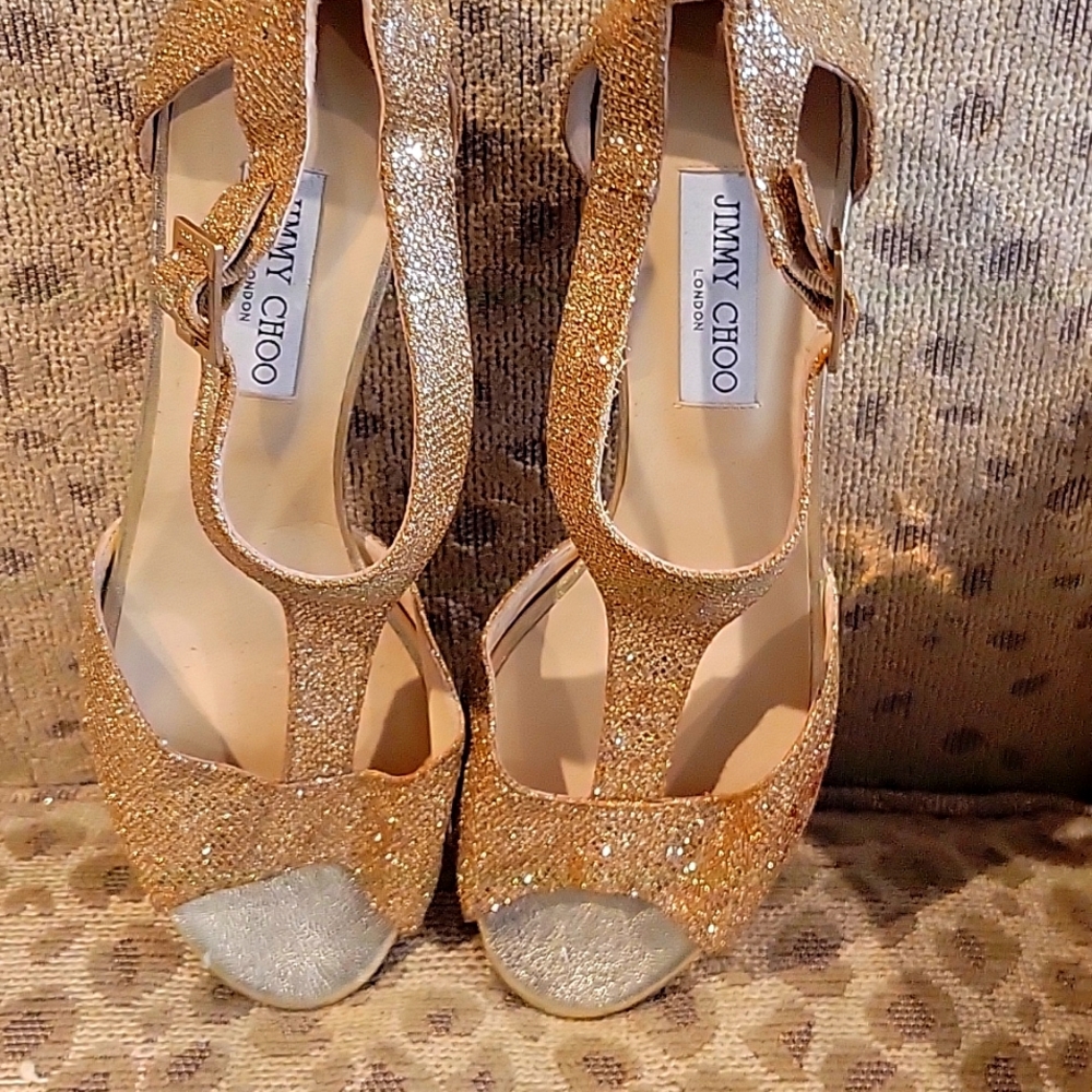 JIMMY CHOO GLOD PLALETTE WEDGE SANDALS SIZE 41 1/2